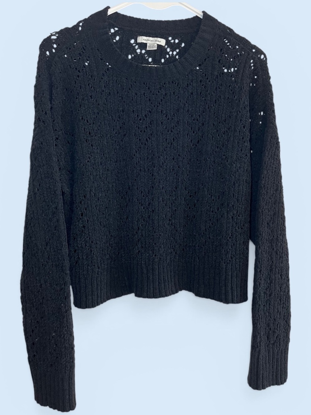 American Eagle Cropped Navy Chenille Pointelle Sweater Size Small